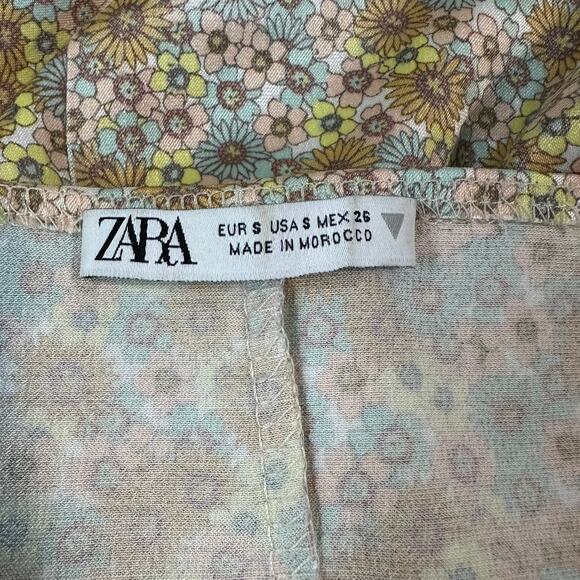 ZARA Satin Effect Floral Puff Sleeve Mini Dress V-Neck Bustier Balloon Sleeve - Picture 12 of 14